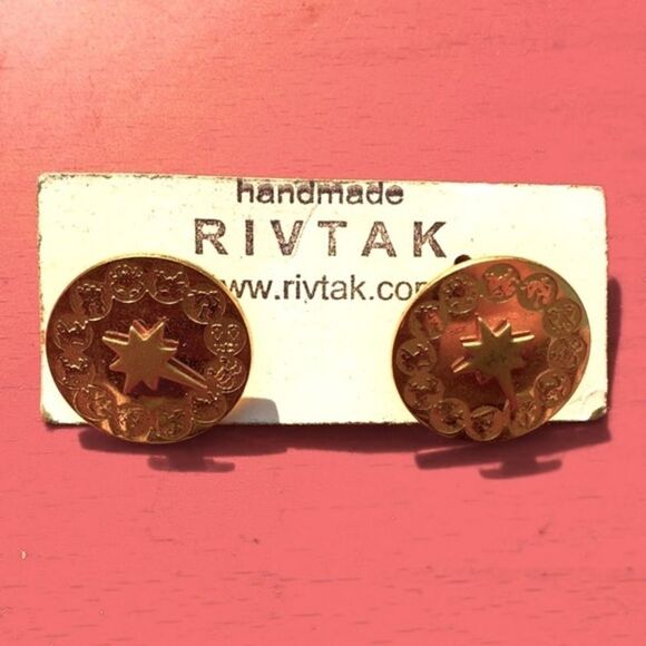 NEW Gold earrings  handmade post back gages eclectic indie edgy bold kitschy NWT - Picture 2 of 2